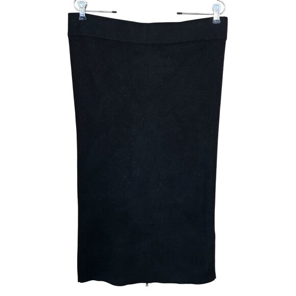 Black wool blend Ribbed Knit Pencil Skirt chic old money goth dark Academia - Picture 2 of 6